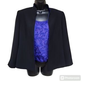 Kasper Petite Womens Black Suit Coat & Purple 33% Silk Side Zipper Tank Size 10P
